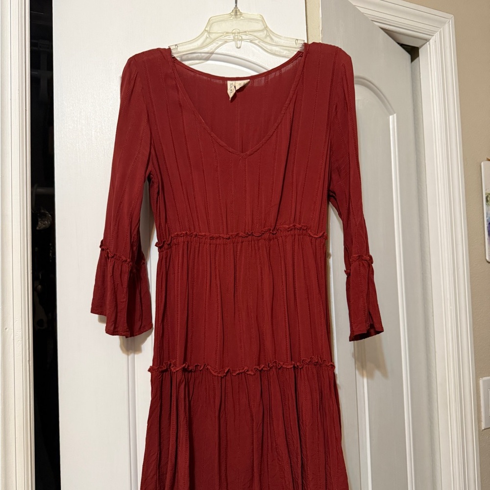 Sky and Sparrow Deep Red Long Sleeve Dress